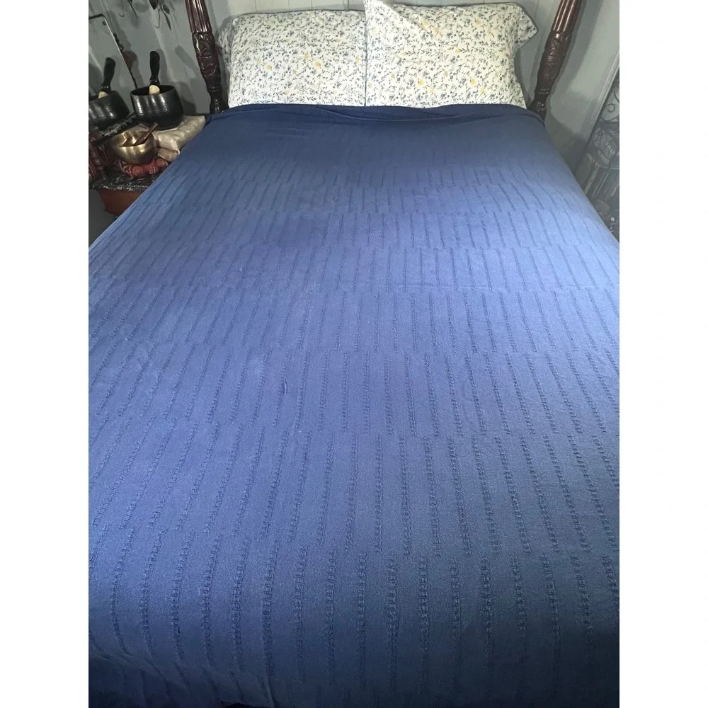 Lauren Ralph Lauren Blue Cotton Dobby Stripe Throw Blanket 45x54